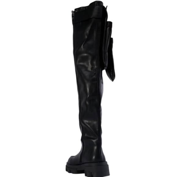 Azalea Wang Thigh High Black Punk Utillity Flatform Boots with Pockets Size 7.5 - Picture 3 of 5